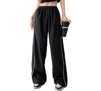 LLECDASEUI Womens Parachute Pants Wide Leg Baggy Pants Y2K Elastic Waist Jogger Sweatpants Track Pants Streetwear (Black,M)