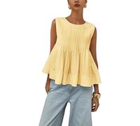 LLECDASEUI Womens Peplum Babydoll Tops Cute Pleated Sleeveless Ruffle Strap T Shirts Tank Summer Tops (Yellow,L)