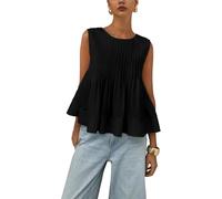 LLECDASEUI Womens Peplum Babydoll Tops Cute Pleated Sleeveless Ruffle Strap T Shirts Tank Summer Tops (Black,L)