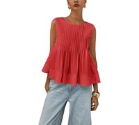 LLECDASEUI Womens Peplum Babydoll Tops Cute Pleated Sleeveless Ruffle Strap T Shirts Tank Summer Tops (Red,M)