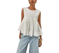 LLECDASEUI Womens Peplum Babydoll Tops Cute Pleated Sleeveless Ruffle Strap T Shirts Tank Summer Tops (White,M)