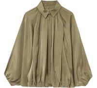LLECDASEUI Women's Puffed Bomber Jacket Oversized Streetwear Casual Batwing Sleeve Lapel Collar Zip Front Pleated Shirts (Green,M)