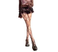 LLECDASEUI Women's Ripped Fishnet Tights Irregular Distressed Hole Mesh Tights Stockings Y2k Lace Sheer Pantyhose (Brown)