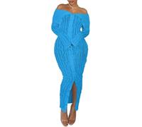 LLECDASEUI Womens Sexy Mesh Off Shoulder Maxi Dresses Pleated See Through Button Down Bodycon Long Dress Party Club Night (XL,Sky Blue)