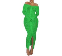LLECDASEUI Womens Sexy Mesh Off Shoulder Maxi Dresses Pleated See Through Button Down Bodycon Long Dress Party Club Night (XXL,Green)