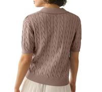 LLECDASEUI Womens Short Trendy Casual Summer Sleeve Sweater Cable Knit V Neck Pullover Polo Shirts (XL,Khaki)