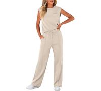 LLECDASEUI Women's Summer 2 Piece Outfits Casual Sleeveless Sweatsuits Matching Wide Leg Tracksuits Lounge Sets Fashion Clothes (M,Apricot)