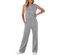 LLECDASEUI Women's Summer 2 Piece Outfits Casual Sleeveless Sweatsuits Matching Wide Leg Tracksuits Lounge Sets Fashion Clothes (S,Grey)