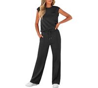LLECDASEUI Women's Summer 2 Piece Outfits Casual Sleeveless Sweatsuits Matching Wide Leg Tracksuits Lounge Sets Fashion Clothes (XL,Black)