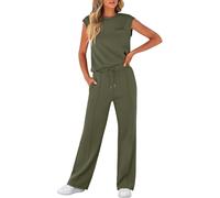 LLECDASEUI Women's Summer 2 Piece Outfits Casual Sleeveless Sweatsuits Matching Wide Leg Tracksuits Lounge Sets Fashion Clothes (L,Army Green)