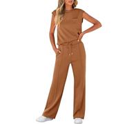 LLECDASEUI Women's Summer 2 Piece Outfits Casual Sleeveless Sweatsuits Matching Wide Leg Tracksuits Lounge Sets Fashion Clothes (L,Rust)