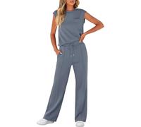LLECDASEUI Women's Summer 2 Piece Outfits Casual Sleeveless Sweatsuits Matching Wide Leg Tracksuits Lounge Sets Fashion Clothes (XL,Deep Gray)