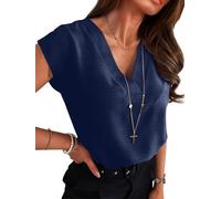 LLECDASEUI Womens Summer 2025 V Neck Cap Sleeve Blouses Textured Dressy Casual Loose Shirts Business Work Blouses Top (XL,Royal Blue)