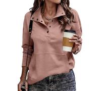 LLECDASEUI Womens Sweatshirt Casual Long Sleeve Lightweight Sweatshirts Button Loose Pullover Tops (M,Pink)