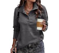 LLECDASEUI Womens Sweatshirt Casual Long Sleeve Lightweight Sweatshirts Button Loose Pullover Tops (M,Dark Grey)
