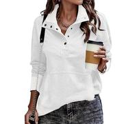 LLECDASEUI Womens Sweatshirt Casual Long Sleeve Lightweight Sweatshirts Button Loose Pullover Tops (M,White)
