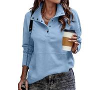 LLECDASEUI Womens Sweatshirt Casual Long Sleeve Lightweight Sweatshirts Button Loose Pullover Tops (M,Blue)