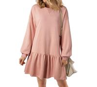 LLECDASEUI Womens Sweatshirt Mini Dress - Long Sleeve Crew Neck Patchwork A-line Dress Casual Loose Pullover Dresses (XL,Pink)