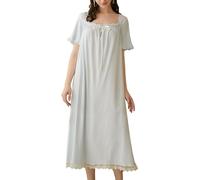 LLECDASEUI Women's Victorian Cotton Nightgowns Vintage Sleepshirts Lace Ruffle Princess Nightdress (L,Blue)