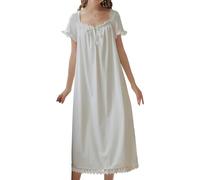 LLECDASEUI Women's Victorian Cotton Nightgowns Vintage Sleepshirts Lace Ruffle Princess Nightdress (XL,White)