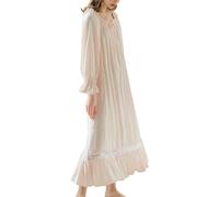 LLECDASEUI Women's Victorian Palace Long Sleeve Maxi Nightdresses Vintage Lace Embroidered Nightgown Sweet Princess Pajamas (XL,Pink 02)