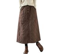 LLECDASEUI Womens Winter Elastic Waist Padded A-Line Quilted Midi Long Puffer Insulated Skirt with Pocket (M,Brown)