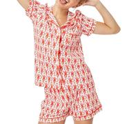 LLECDASEUI Womens Y2k Pajamas Set 2 Piece Button Down Monkey Shorts Set Roller Dupes Rabbit Preppy Loungewear Pjs (Red,L)