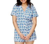 LLECDASEUI Womens Y2k Pajamas Set 2 Piece Button Down Monkey Shorts Set Roller Dupes Rabbit Preppy Loungewear Pjs (Blue,S)