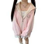 LLECDASEUI Y2K Jojifuku Cutecore Kawaii Hoodie Clothes Women Long Sleeves Tops Graphic Cutecore Shoujo Clothes (Pink,XXL)