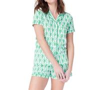 LLECDASEUI Y2k Pajama Set for Women, 2-piece, Button-Down Monkey Shorts Set, Roller Dupes Rabbit Preppy Loungewear PJs, Green, L