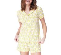 LLECDASEUI Y2k Pajama Set for Women, 2-piece, Button-Down Monkey Shorts Set, Roller Dupes Rabbit Preppy Loungewear PJs, yellow, L