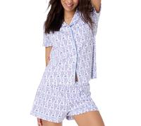 LLECDASEUI Y2k Women 2 Piece Pajamas Set with Button Down Shorts and Shorts Monkey Roller Dupes Rabbit Preppy Loungewear, sky blue, L