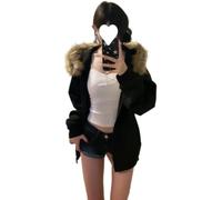 LLECDASEUI Y2k Zip Up Hoodie Fur Jackets Winter Coats Teen Emo Grunge 2000s Clothes Vintage Streetwear Women (XL,Black)