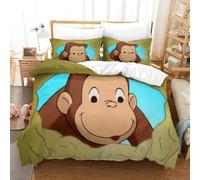 LLEERCFTY Curious George 3D Printed Comforter Cover Set Cartoon Duvet Cover Bedding Set for Kids Teens Boys Room Decor Microfiber Quilt Cover 3 Pcs with Pillow Case Hidden Zipper Single（140x200cm）