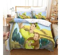 LLEERCFTY Curious George 3D Printed Comforter Cover Set Cartoon Duvet Cover Bedding Set for Kids Teens Boys Room Decor Microfiber Quilt Cover 3 Pcs with Pillow Case Hidden Zipper King（220x240cm）