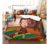 LLEERCFTY Curious George 3D Printed Comforter Cover Set Cartoon Duvet Cover Bedding Set for Kids Teens Boys Room Decor Microfiber Quilt Cover 3 Pcs with Pillow Case Hidden Zipper King（220x240cm）