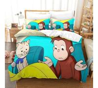 LLEERCFTY Curious George 3D Printed Duvet Cover Microfibre Soft Cartoon Quilt Covers Bedding Sets with Pillowcase Easy Care Comforter Cover Hidden Zipper for Kids Boys Girls King（220x240cm）
