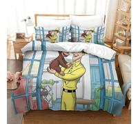 LLEERCFTY Curious George 3Pcs Bedding Set Printed Quilt Cover,3D Cartoon Duvet Cover for Boys Adult, Microfibre, with Pillowcases Easy Care Microfiber Comforter Cover Hidden Zipper King（220x240cm）
