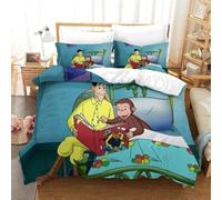 LLEERCFTY Curious George 3Pcs Bedding Set Printed Quilt Cover,3D Cartoon Duvet Cover for Boys Adult, Microfibre, with Pillowcases Easy Care Microfiber Comforter Cover Hidden Zipper Single（140x200cm）