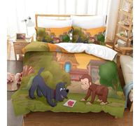 LLEERCFTY Curious George Duvet Cover 3 PCS Hotel Quality Quilt Cover Bed Sets Bed Covers with Pillowcases with Zipper Closure Hypoallergenic Soft Breathable Microfiber King（220x240cm）