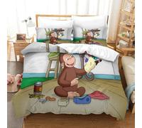 LLEERCFTY Curious George Duvet Cover 3 PCS Hotel Quality Quilt Cover Bedding Set Bed Covers with Pillowcases with Zipper Closure Ultra Soft Hypoallergenic Microfiber Single（140x200cm）