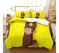 LLEERCFTY Curious George Duvet Cover 3 PCS Hotel Quality Quilt Cover Bedding Set Bed Covers with Pillowcases with Zipper Closure Hypoallergenic Soft Breathable Microfiber King（220x240cm）