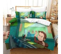 LLEERCFTY Curious George Duvet Cover Set 3 PCS Hotel Quality Quilt Cover Bed Sets Bed Covers with Pillowcases with Zipper Closure Ultra Soft Hypoallergenic Microfiber Single（140x200cm）