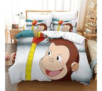LLEERCFTY Curious George Duvet Cover Set 3 PCS Hotel Quality Quilt Cover Bedding Bed Covers with Pillowcases with Zipper Closure Breathable Stylish Comforter King(220x240cm)