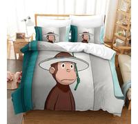 LLEERCFTY Curious George Duvet Cover Set 3 PCS Hotel Quality Quilt Cover Bedding Set Bed Covers with Pillowcases with Zipper Closure Breathable Stylish Comforter Single（140x200cm）