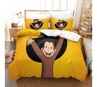 LLEERCFTY Curious George Duvet Cover Set 3 PCS Hotel Quality Quilt Cover Bedding Set Bed Covers with Pillowcases with Zipper Closure Hypoallergenic Soft Breathable Microfiber Single（140x200cm）