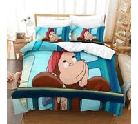 LLEERCFTY Curious George Duvet Cover Set 3 PCS Hotel Quality Quilt Cover Bedding Sets Bed Covers with Pillowcases with Zipper Closure Ultra Soft Anti Allergic Microfiber Single（140x200cm）