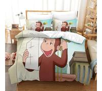 LLEERCFTY Curious George Duvet Cover Sets 3 PCS Hotel Quality Quilt Cover Bed Sets Bed Covers with Pillowcases with Zipper Closure Hypoallergenic Soft Breathable Microfiber King(220x240cm)