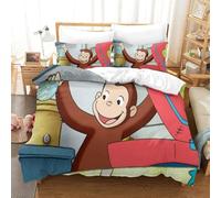 LLEERCFTY Curious George Duvet Cover Sets 3 PCS Hotel Quality Quilt Cover Bed Sets Bed Covers with Pillowcases with Zipper Closure Hypoallergenic Soft Breathable Microfiber King（220x240cm）