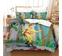 LLEERCFTY Curious George Duvet Cover Sets 3 PCS Hotel Quality Quilt Cover Bedding Bed Covers with Pillowcases with Zipper Closure Hypoallergenic Soft Breathable Microfiber Super King(260x220cm)